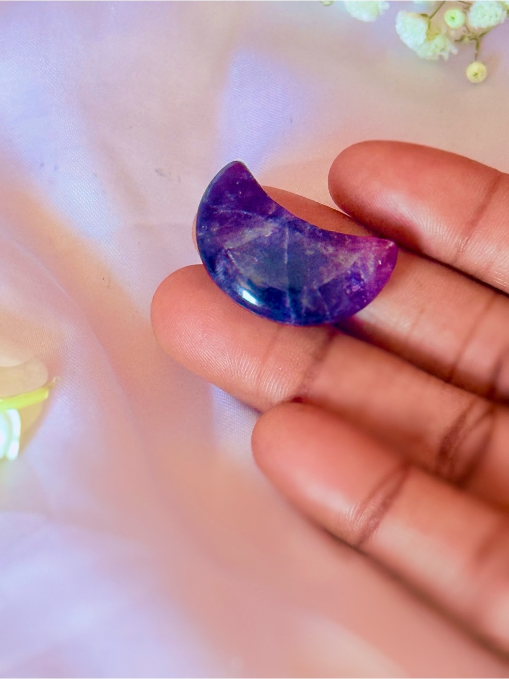 Amethyst Crystal Moon | Purple Crescent Pocket Stone Meditation Gift